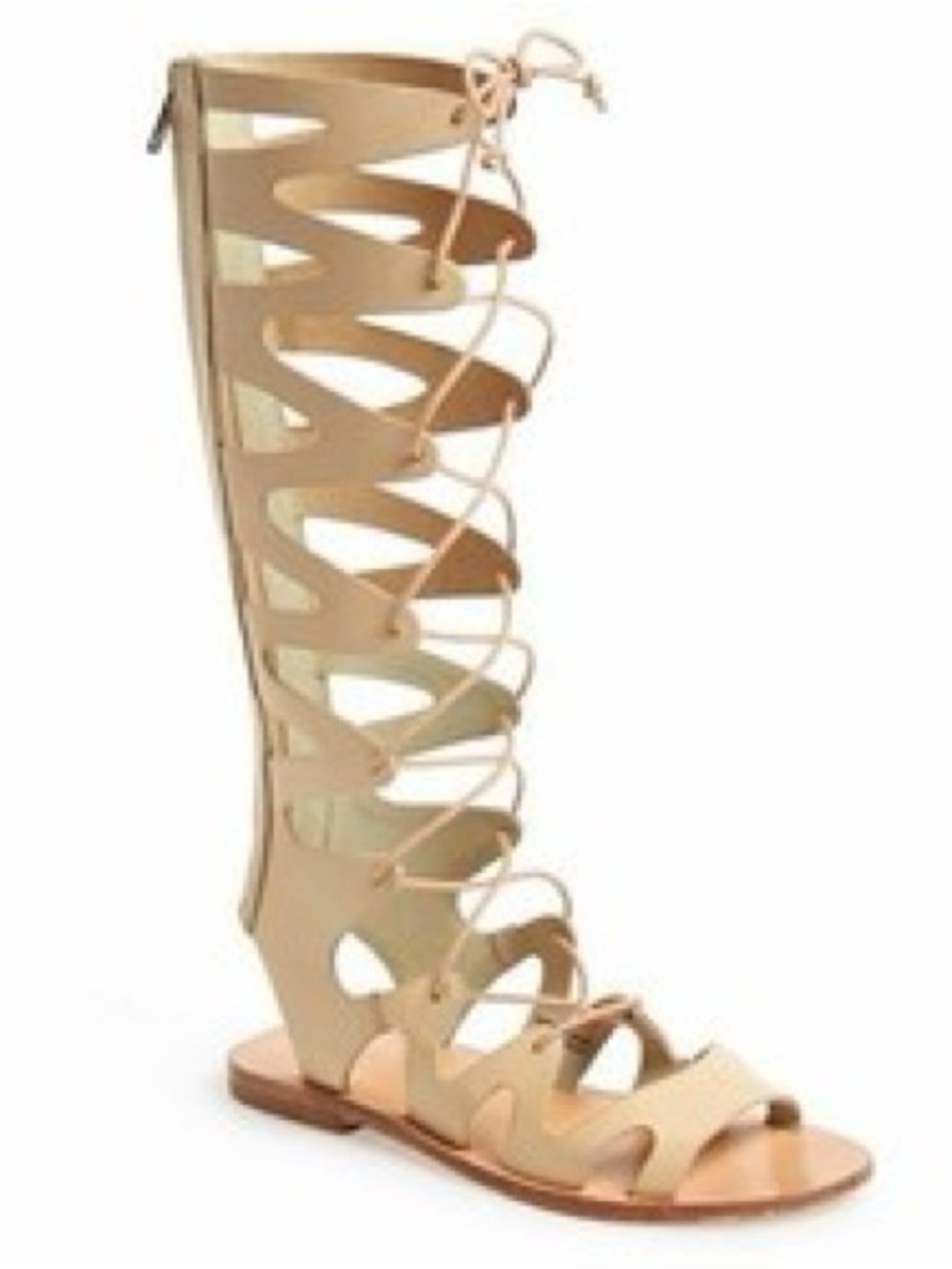 Topshop Beige Knee-High Lace-Up Gladiator Boots